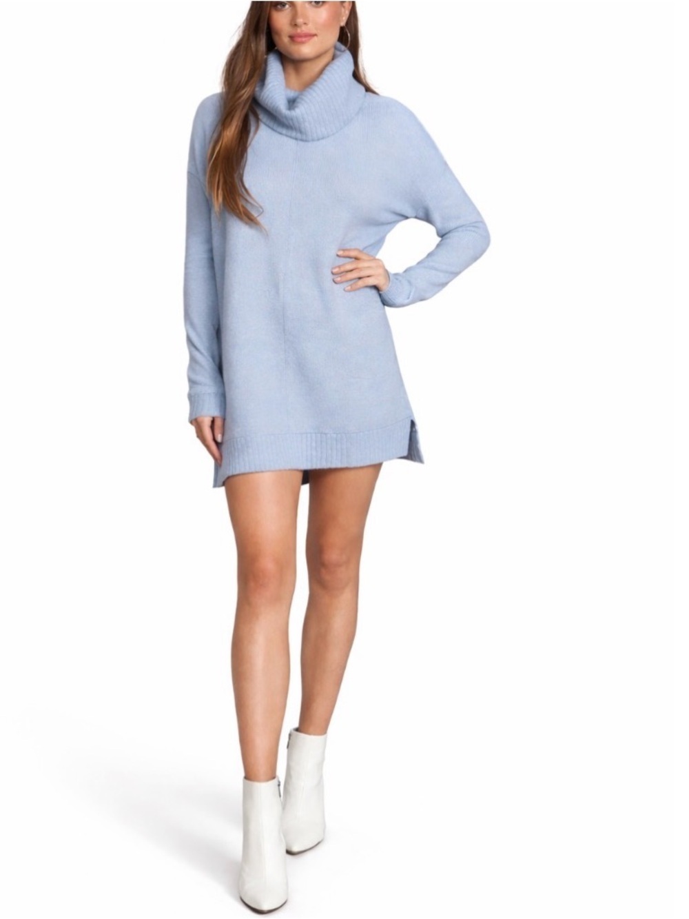 Lulu's Autumn Daze Light Blue Cowl Neck Long Sleeve Sweater Dress NEW SZ XS